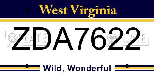 ZDA7622 West Virginia License Plate