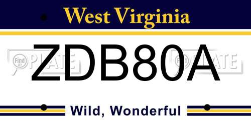 ZDB80A West Virginia License Plate