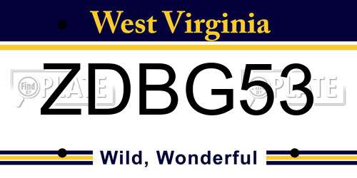 ZDBG53 West Virginia License Plate