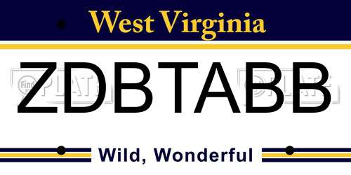 ZDBTABB West Virginia License Plate