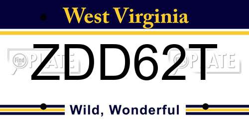 ZDD62T West Virginia License Plate