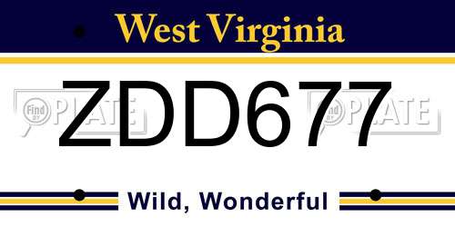 ZDD677 West Virginia License Plate