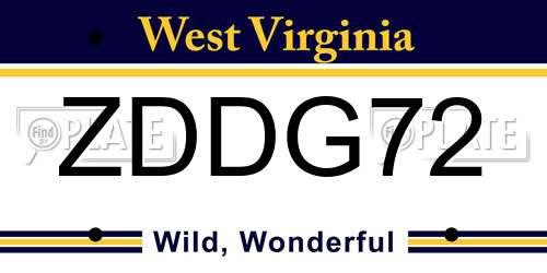 ZDDG72 West Virginia License Plate