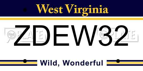 ZDEW32 West Virginia License Plate
