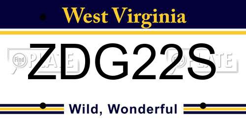 ZDG22S West Virginia License Plate
