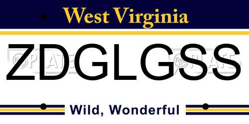 ZDGLGSS West Virginia License Plate