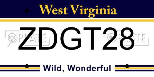ZDGT28 West Virginia License Plate