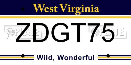 ZDGT75 West Virginia License Plate
