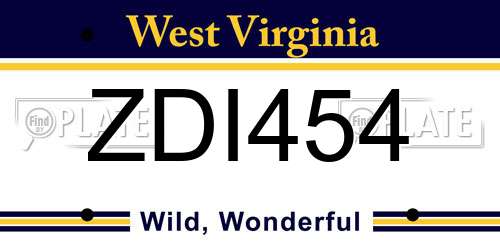 ZDI454 West Virginia License Plate