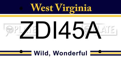ZDI45A West Virginia License Plate