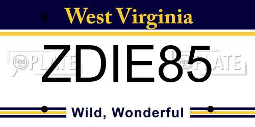 ZDIE85 West Virginia License Plate