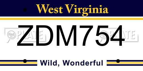 ZDM754 West Virginia License Plate