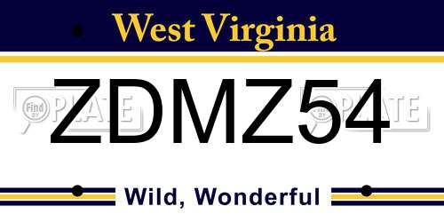 ZDMZ54 West Virginia License Plate