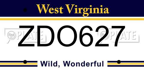 ZDO627 West Virginia License Plate