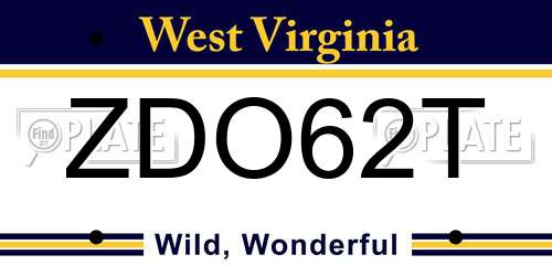 ZDO62T West Virginia License Plate