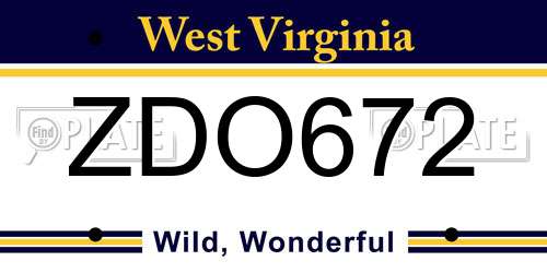 ZDO672 West Virginia License Plate
