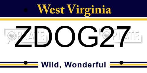 ZDOG27 West Virginia License Plate