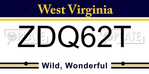 ZDQ62T West Virginia License Plate