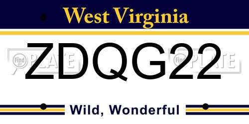 ZDQG22 West Virginia License Plate