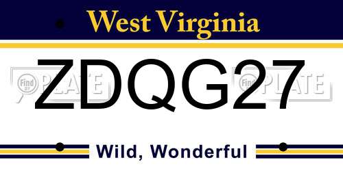 ZDQG27 West Virginia License Plate