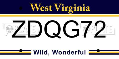 ZDQG72 West Virginia License Plate