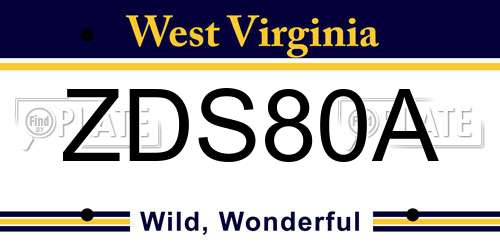ZDS80A West Virginia License Plate