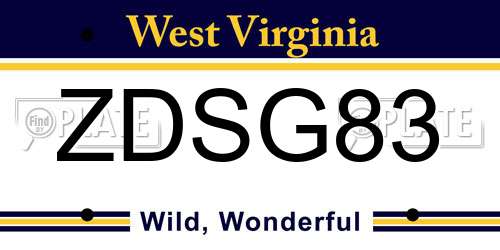 ZDSG83 West Virginia License Plate