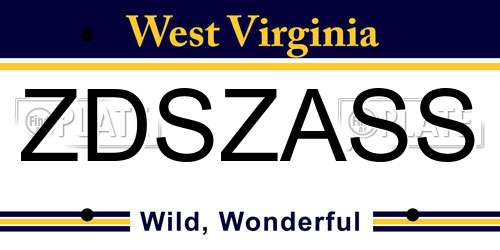 ZDSZASS West Virginia License Plate