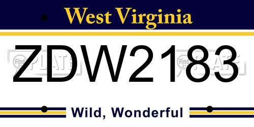 ZDW2183 West Virginia License Plate