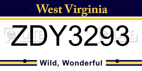 ZDY3293 West Virginia License Plate
