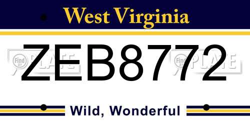 ZEB8772 West Virginia License Plate