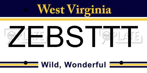ZEBSTTT West Virginia License Plate