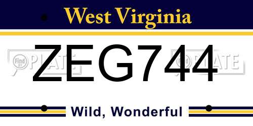 ZEG744 West Virginia License Plate