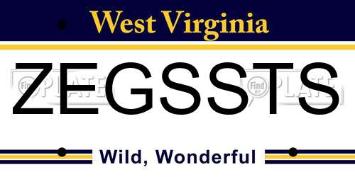 ZEGSSTS West Virginia License Plate