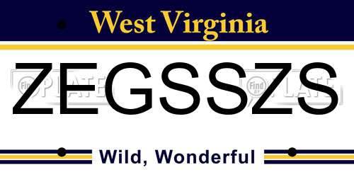 ZEGSSZS West Virginia License Plate