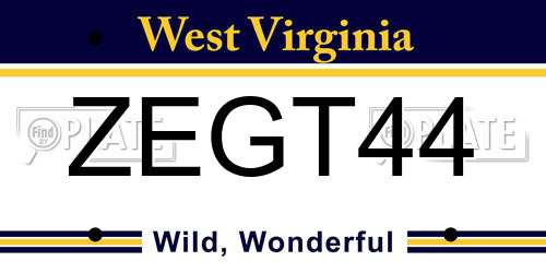 ZEGT44 West Virginia License Plate