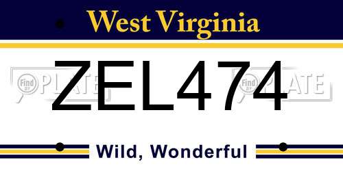 ZEL474 West Virginia License Plate