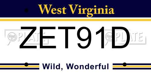 ZET91D West Virginia License Plate