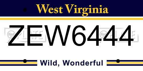 ZEW6444 West Virginia License Plate