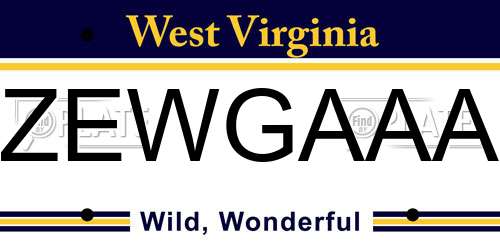 ZEWGAAA West Virginia License Plate