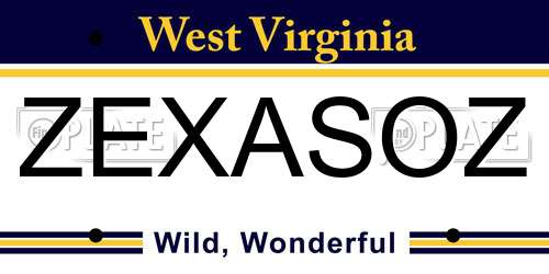 ZEXASOZ West Virginia License Plate