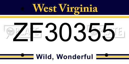 ZF30355 West Virginia License Plate