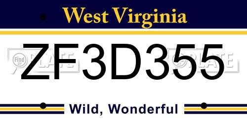 ZF3D355 West Virginia License Plate
