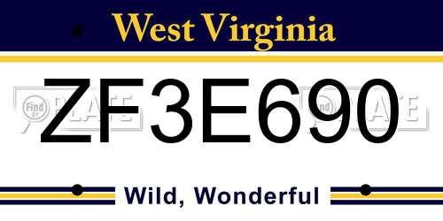 ZF3E690 West Virginia License Plate