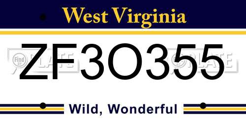 ZF3O355 West Virginia License Plate