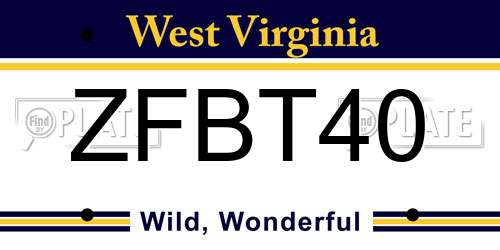 ZFBT40 West Virginia License Plate