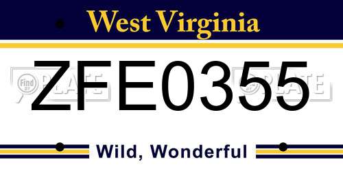 ZFE0355 West Virginia License Plate