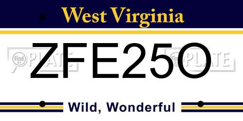 ZFE25O West Virginia License Plate