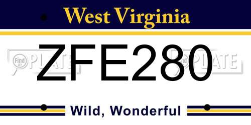 ZFE280 West Virginia License Plate