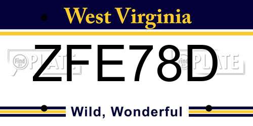 ZFE78D West Virginia License Plate